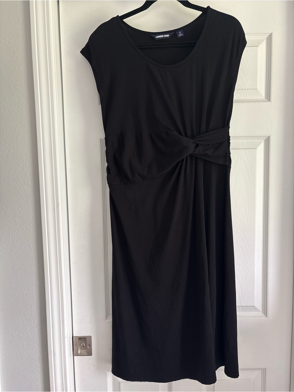 Lands' End Black Knot-Waist Cap-Sleeve Dress Size Small